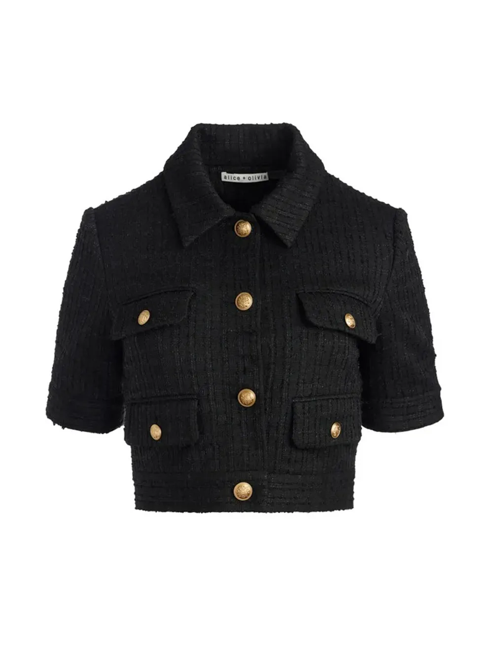 Alice   Olivia Elle Short Sleeve Patch Pocket Jacket in Black