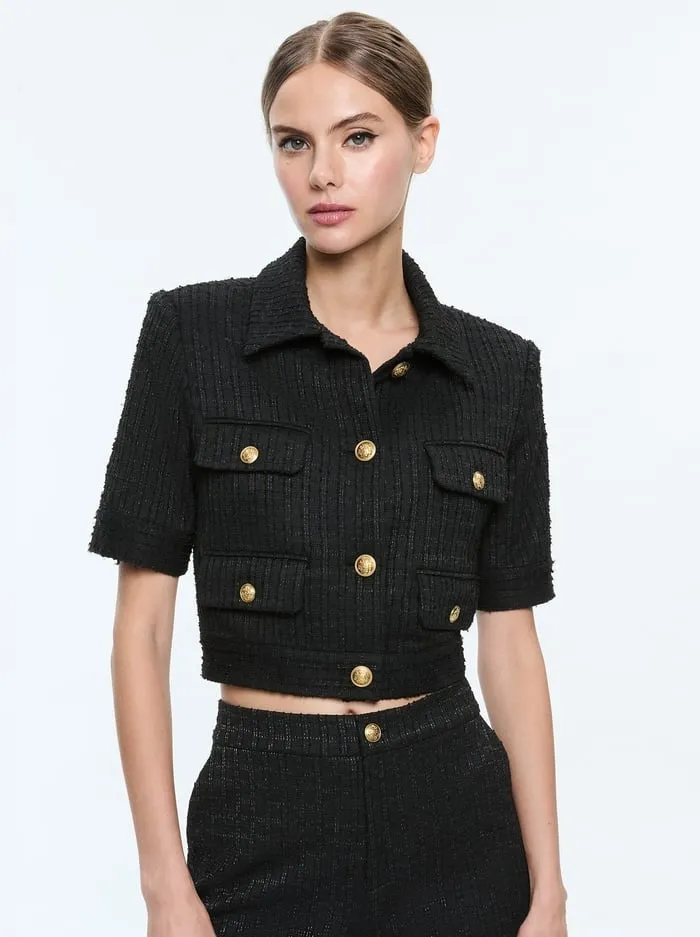 Alice   Olivia Elle Short Sleeve Patch Pocket Jacket in Black