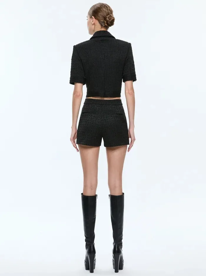 Alice   Olivia Elle Short Sleeve Patch Pocket Jacket in Black
