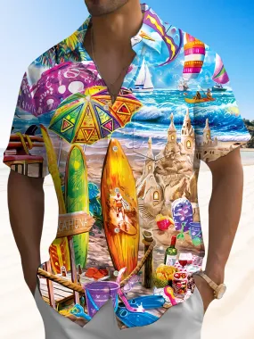 Alohadaddy Beach Coconut Tree Vacation Button Pocket Casual Short Sleeve Shirt