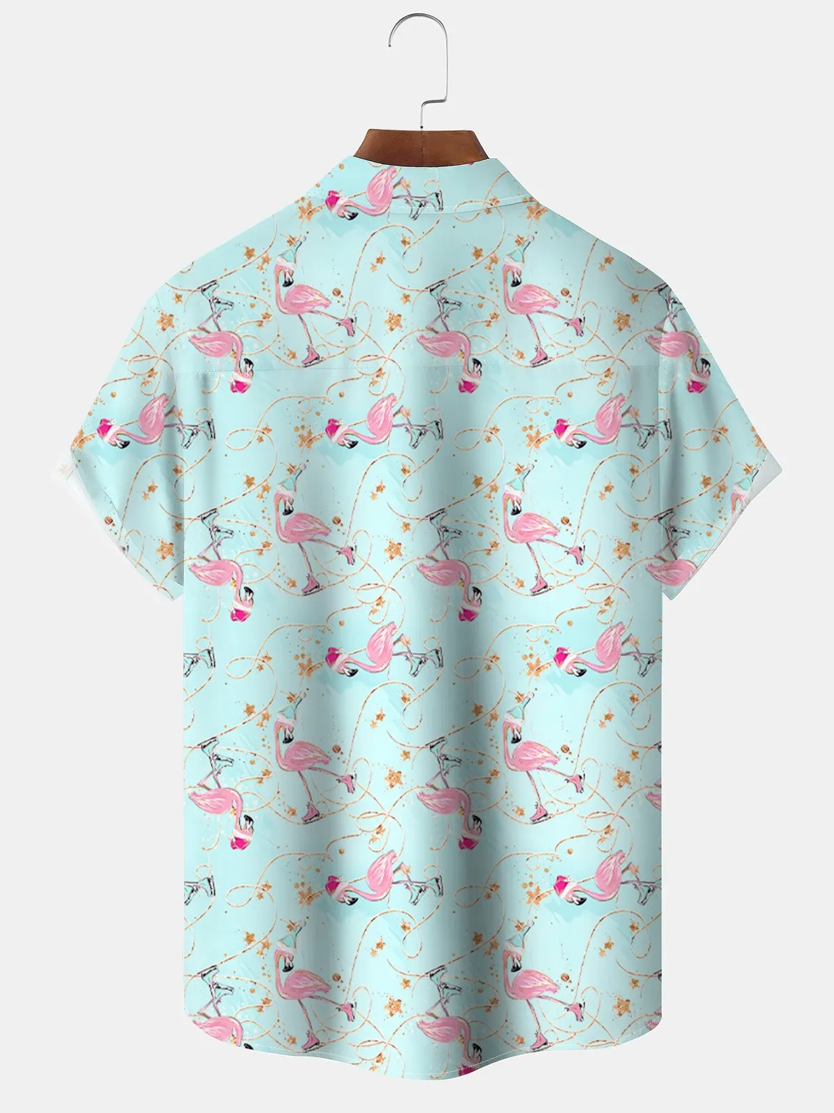 Alohadaddy Beach Flamingo Christmas Button Pocket Casual Short Sleeve Shirt