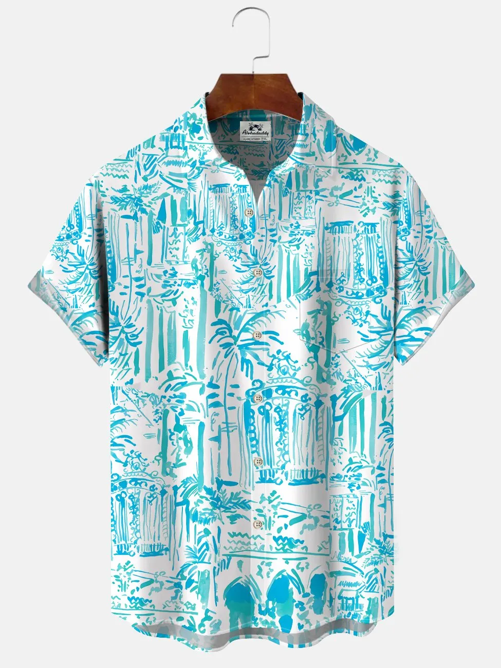 Alohadaddy Beach Vacation Coconut Tree Button Pocket Casual Short Sleeve Shirt