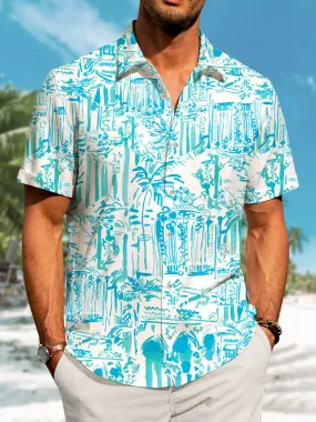 Alohadaddy Beach Vacation Coconut Tree Button Pocket Casual Short Sleeve Shirt