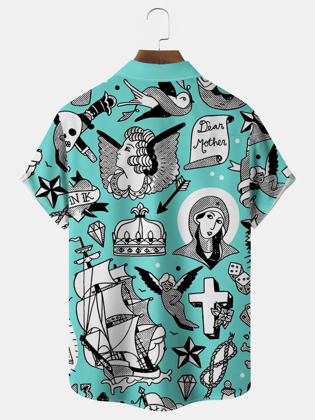 Alohadaddy Beach Vacation Men's Hawaiian Shirt Tattoo Print Pocket Camping Shirt Big Tall