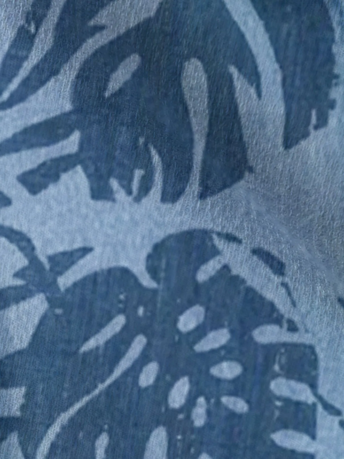 Alohadaddy Blue Linen Hawaiian Leaf Print Breast Pocket Vacation Shirt Plus Size Hawaiian Shirt