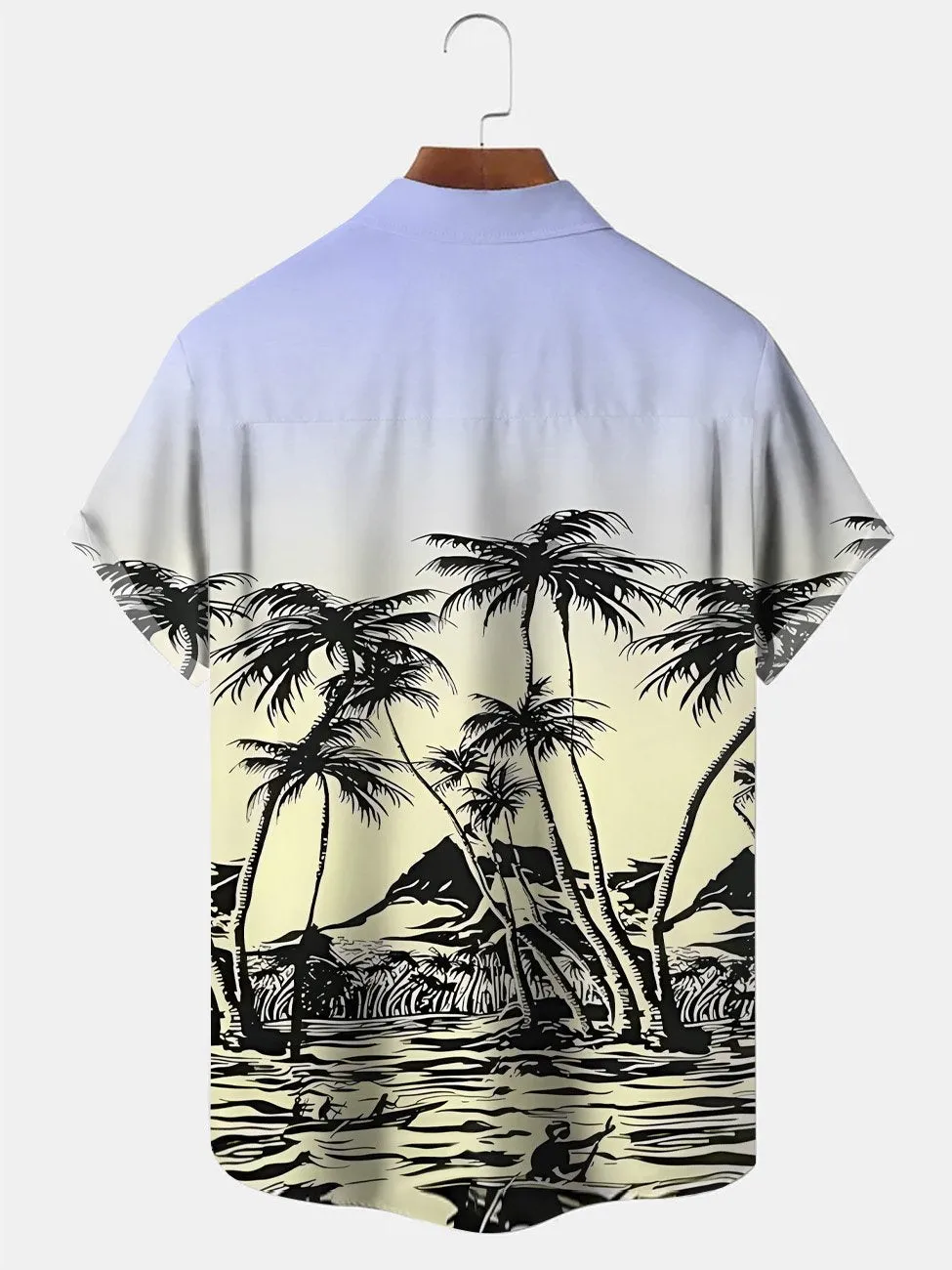 Alohadaddy Coconut Tree Gradient Button Pocket Casual  Short Sleeve Shirt