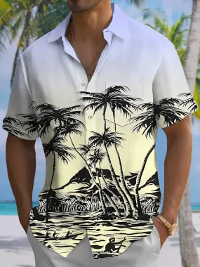 Alohadaddy Coconut Tree Gradient Button Pocket Casual  Short Sleeve Shirt
