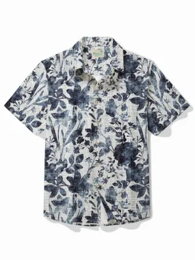 Alohadaddy Hawaii Botanical Floral Distressed Texture Print Men's Button Pocket Short Sleeve Shirt
