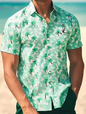 Alohadaddy Hawaiian Coconut Tree 3D Digital Print Men's Button Pocket Short Sleeve Shirt Big & Tall