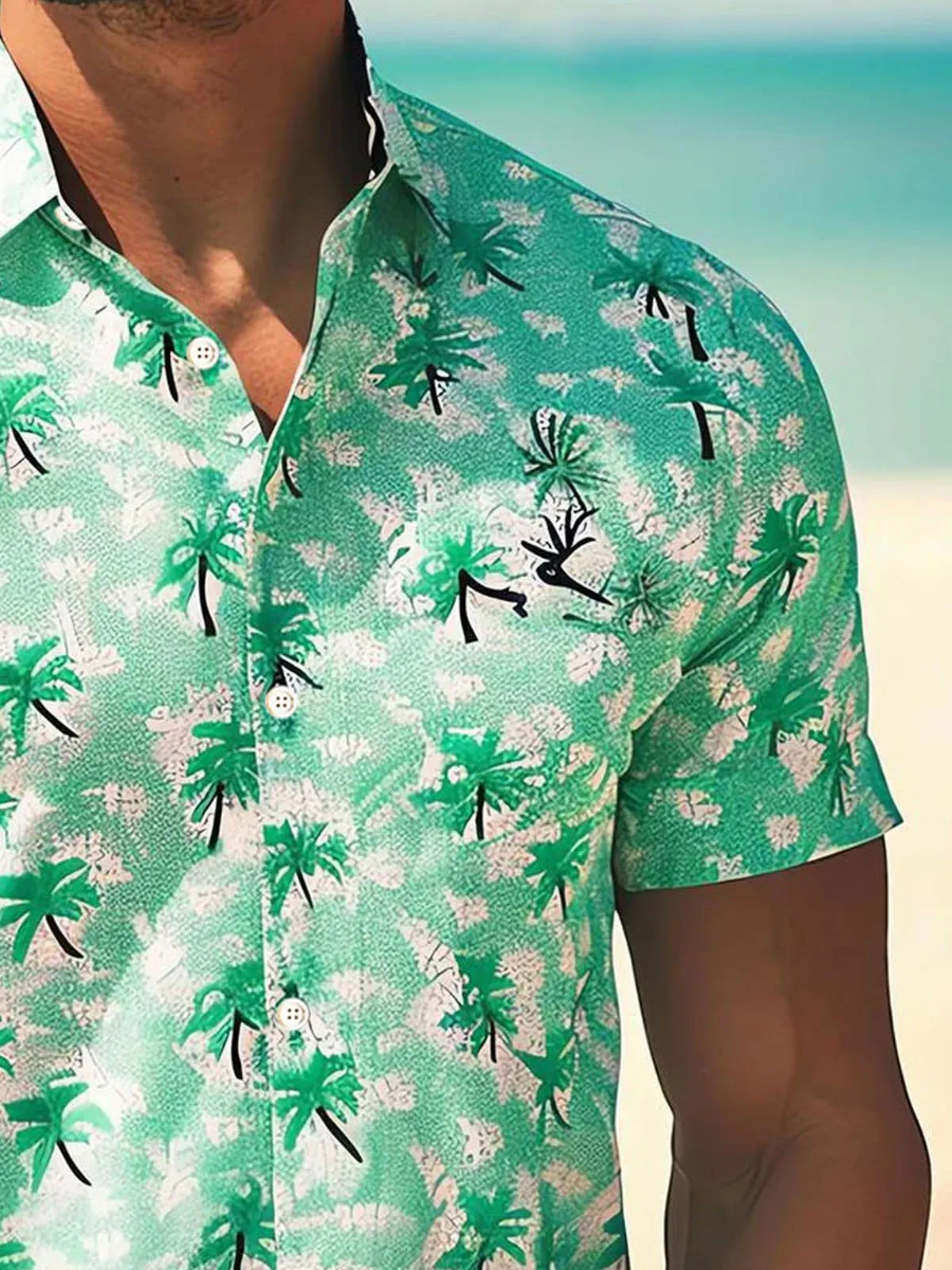 Alohadaddy Hawaiian Coconut Tree 3D Digital Print Men's Button Pocket Short Sleeve Shirt Big & Tall