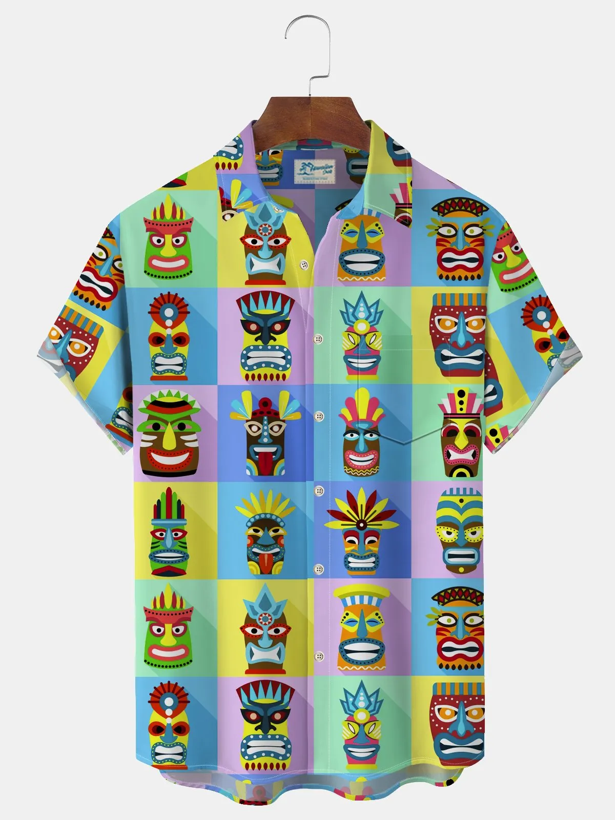 Alohadaddy Hawaiian Tiki Print Men's Button Pocket Shirt