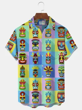 Alohadaddy Hawaiian Tiki Print Men's Button Pocket Shirt