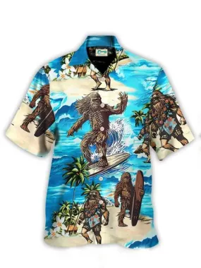 Alohadaddy Men's Surf Monkey Print Stretch Oversized Short Sleeve Shirt
