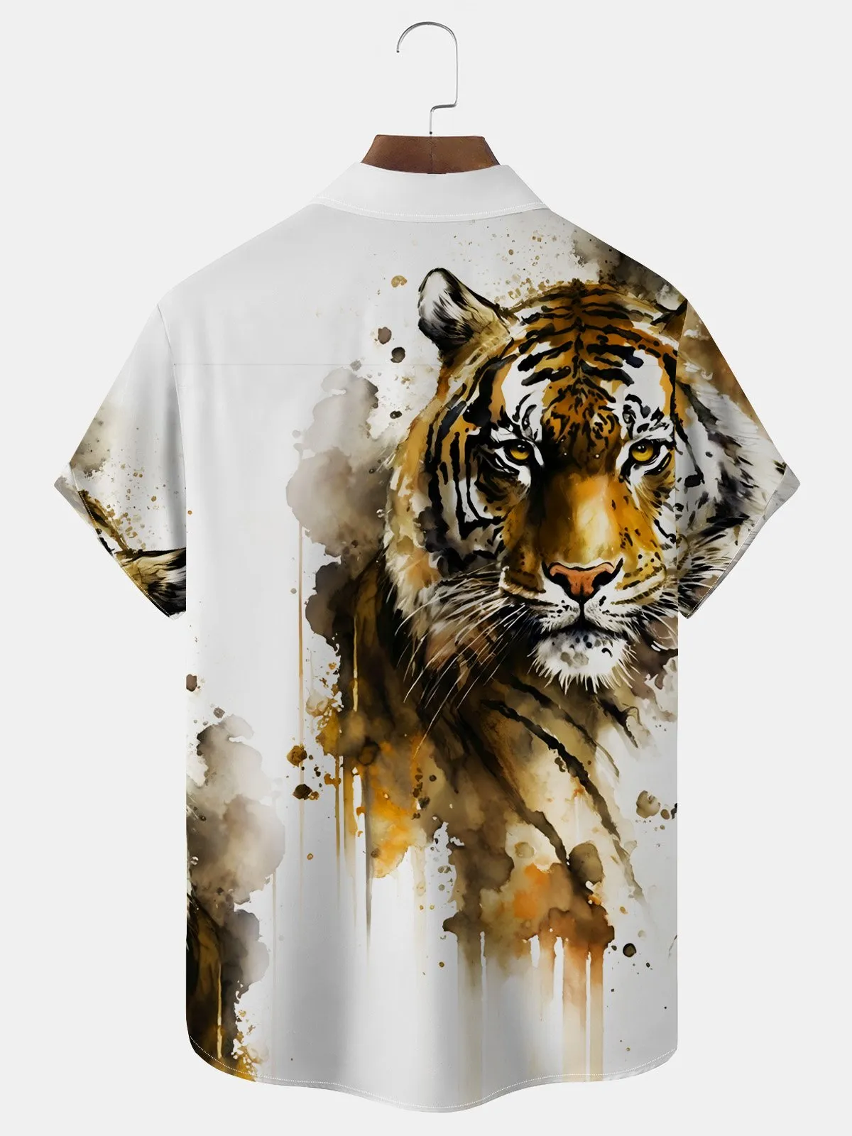 Alohadaddy Tiger Men's Casual Shirt Fun Cartoon Aloha Button Pocket Animal Shirts
