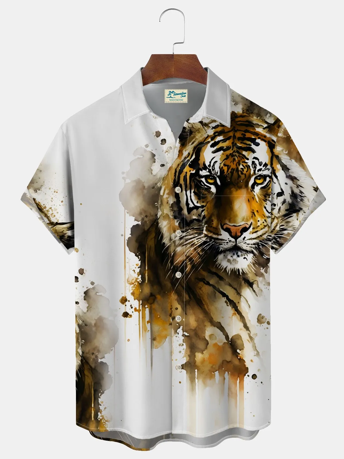 Alohadaddy Tiger Men's Casual Shirt Fun Cartoon Aloha Button Pocket Animal Shirts