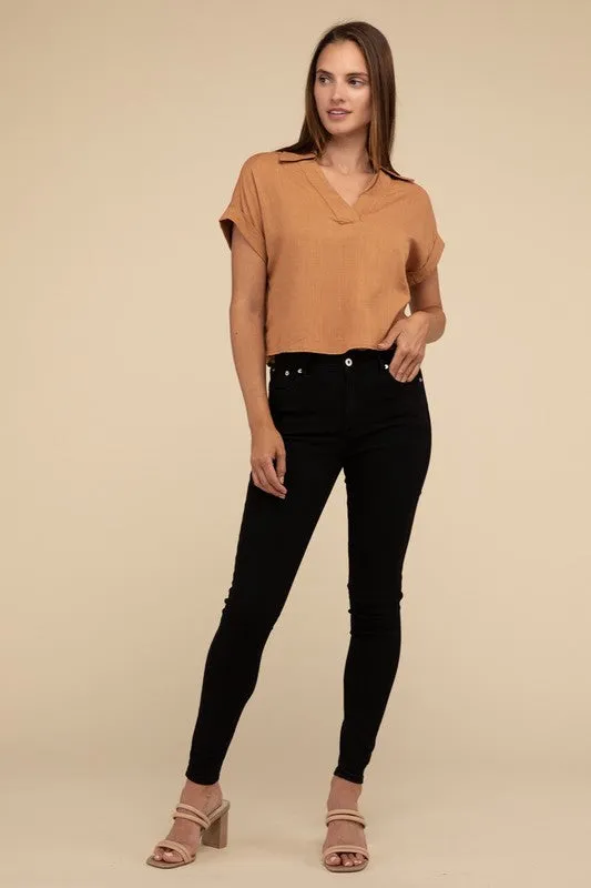 Always a Delight Short Sleeve Linen Top **Shipping already included in price for this item**
