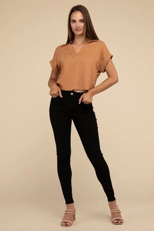 Always a Delight Short Sleeve Linen Top **Shipping already included in price for this item**