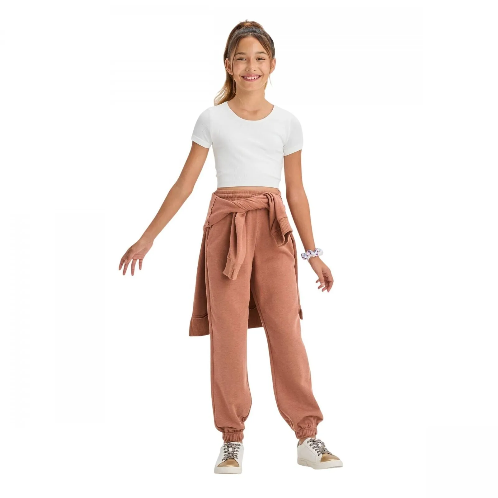 Art Class Girls Short Sleeve Scoop Neck Seamless Cropped Top 89736362 White L