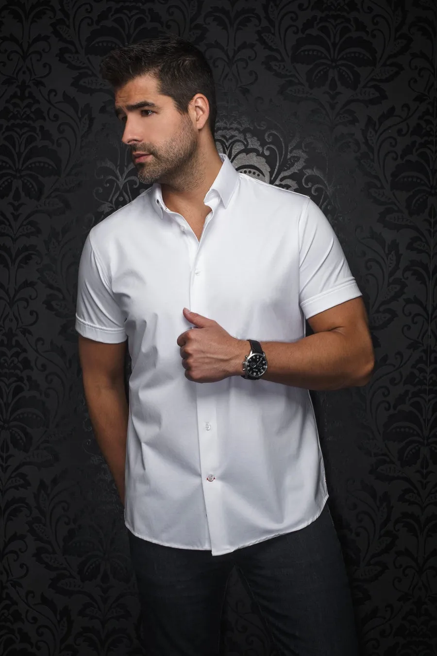 Au Noir  Extensible Short Sleeve Shirt | Alex SLD White