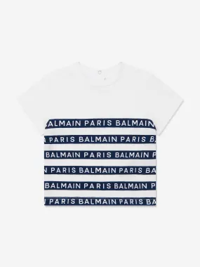 Balmain Baby Boys Striped Logo T-Shirt in White