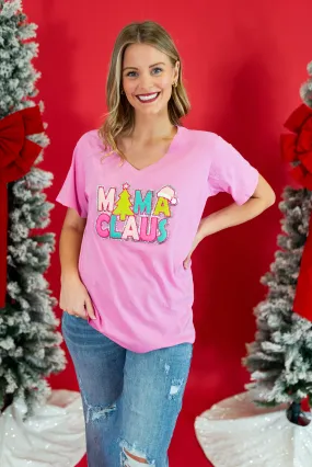 Bishop T's: Short Sleeve V-Neck Mama Claus Tee - Pink