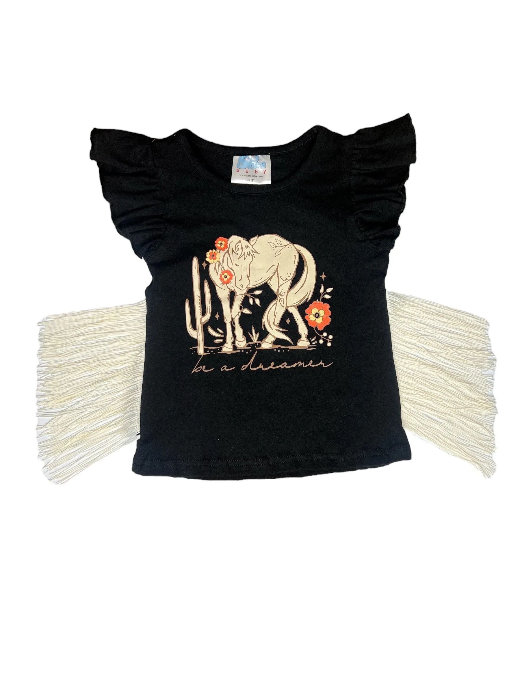 Black Be a Dreamer Fringe Shirt (6-7)