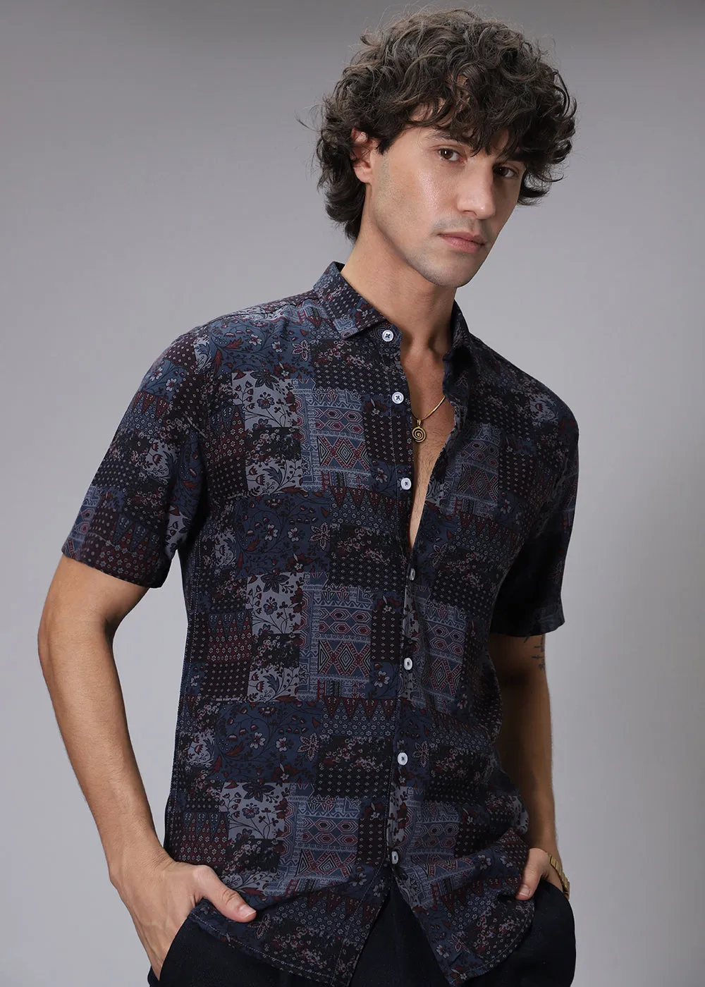Blue Geometric Print Shirt