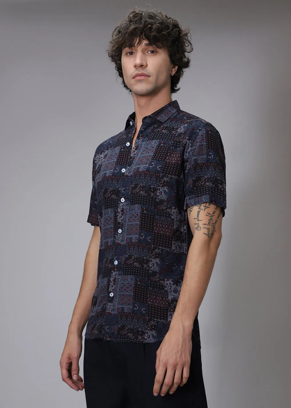 Blue Geometric Print Shirt