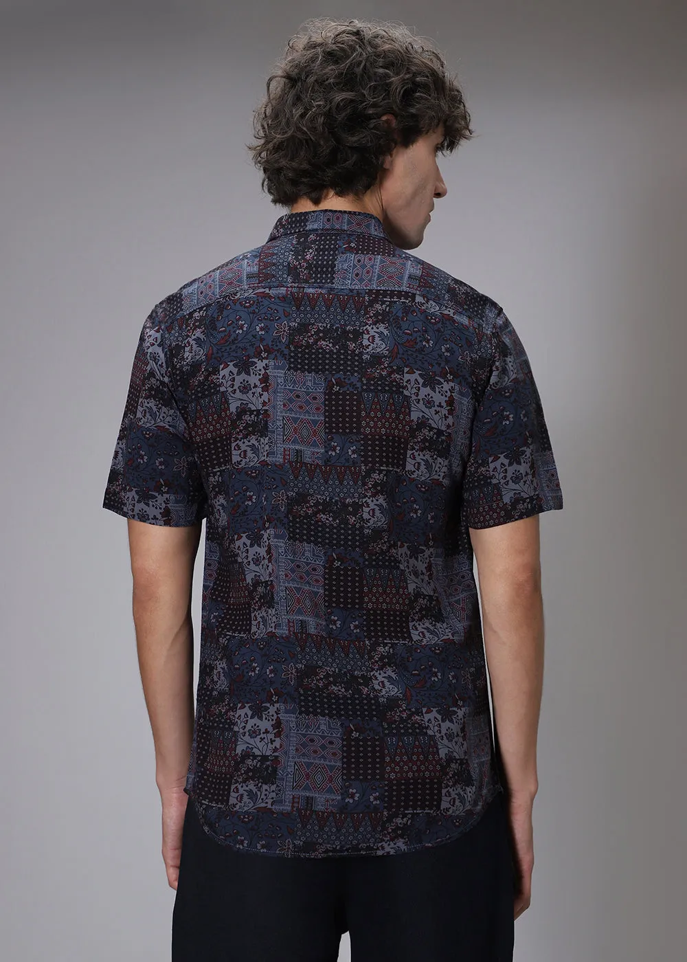 Blue Geometric Print Shirt