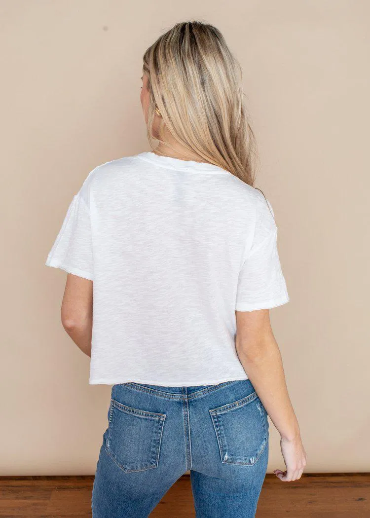 Bobi White Short Sleeve Cropped Tee