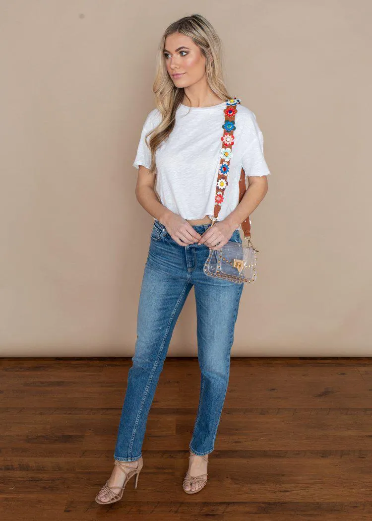 Bobi White Short Sleeve Cropped Tee