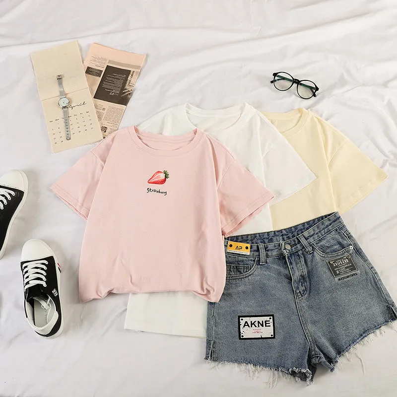 Casual Short Sleeve tWomen Korean Women Tops Sweet Look Popular Loose T-Shirt
