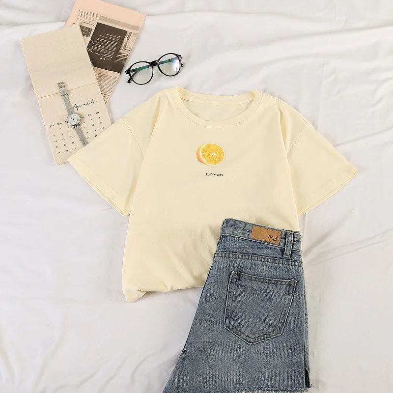 Casual Short Sleeve tWomen Korean Women Tops Sweet Look Popular Loose T-Shirt