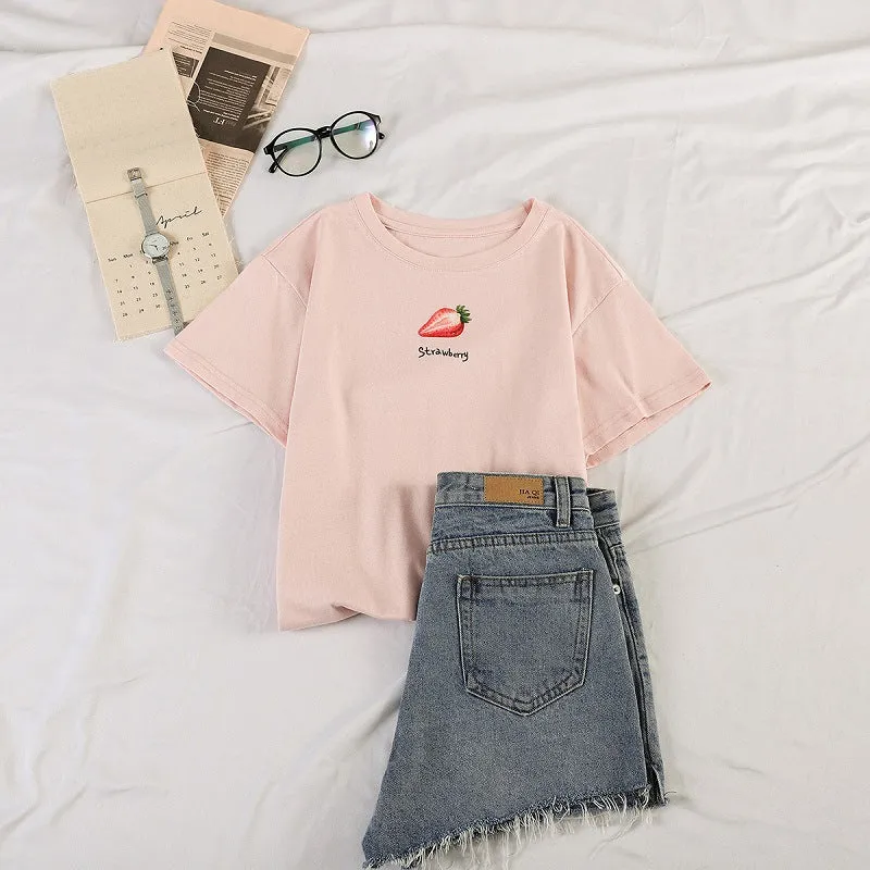Casual Short Sleeve tWomen Korean Women Tops Sweet Look Popular Loose T-Shirt
