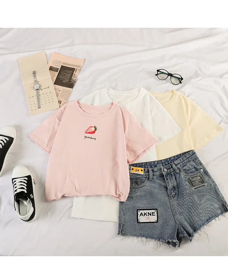Casual Short Sleeve tWomen Korean Women Tops Sweet Look Popular Loose T-Shirt