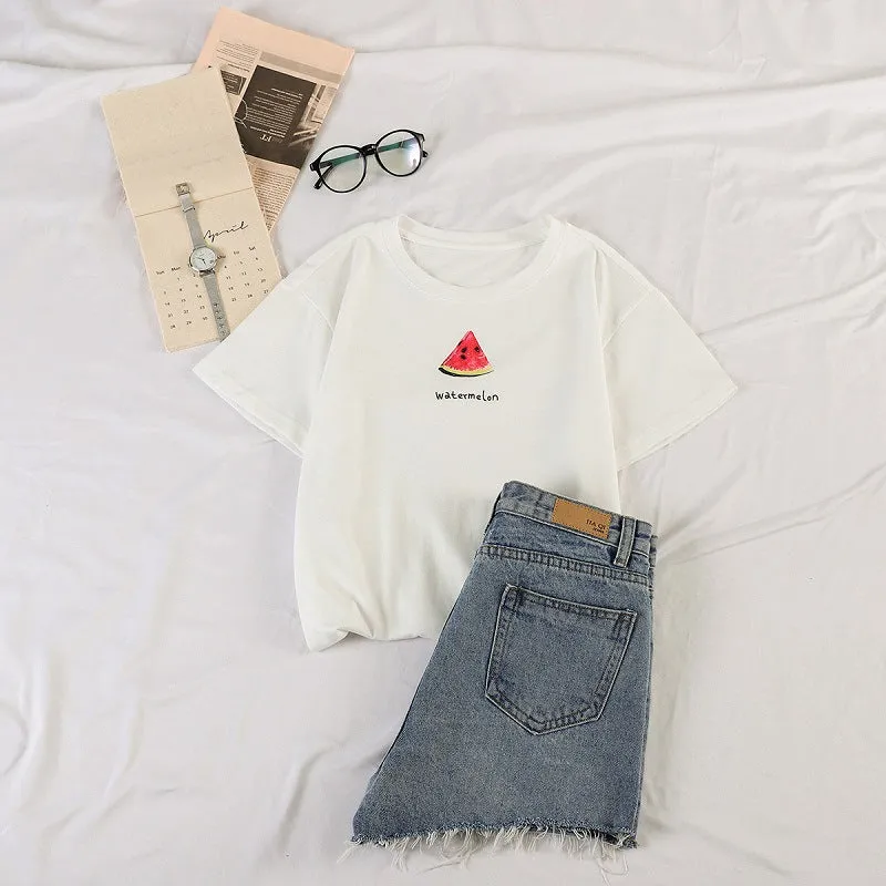 Casual Short Sleeve tWomen Korean Women Tops Sweet Look Popular Loose T-Shirt