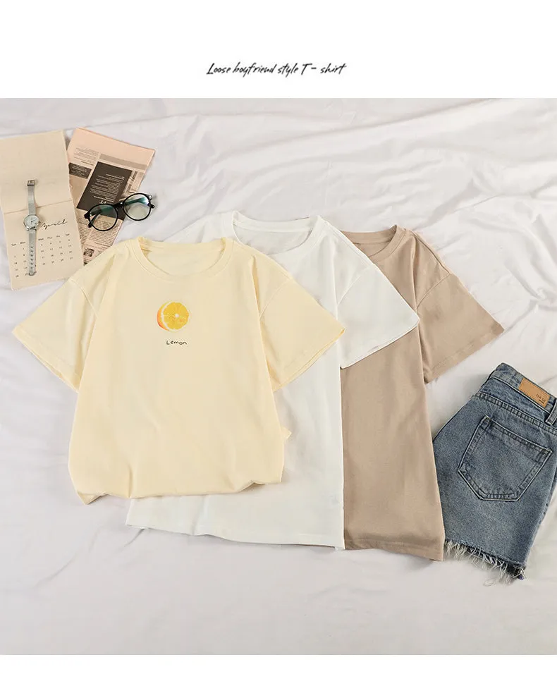 Casual Short Sleeve tWomen Korean Women Tops Sweet Look Popular Loose T-Shirt