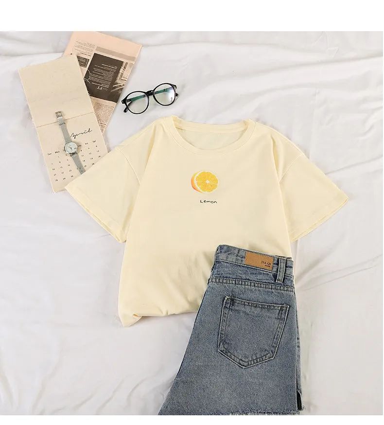 Casual Short Sleeve tWomen Korean Women Tops Sweet Look Popular Loose T-Shirt
