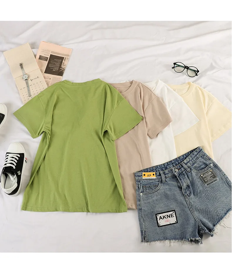 Casual Short Sleeve tWomen Korean Women Tops Sweet Look Popular Loose T-Shirt