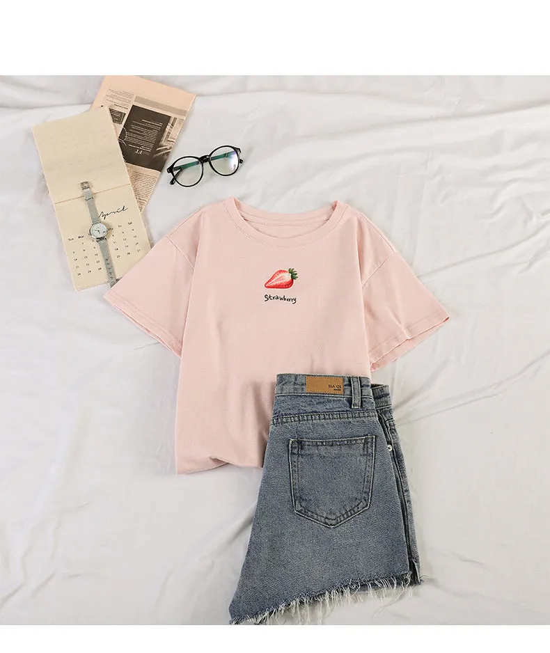 Casual Short Sleeve tWomen Korean Women Tops Sweet Look Popular Loose T-Shirt