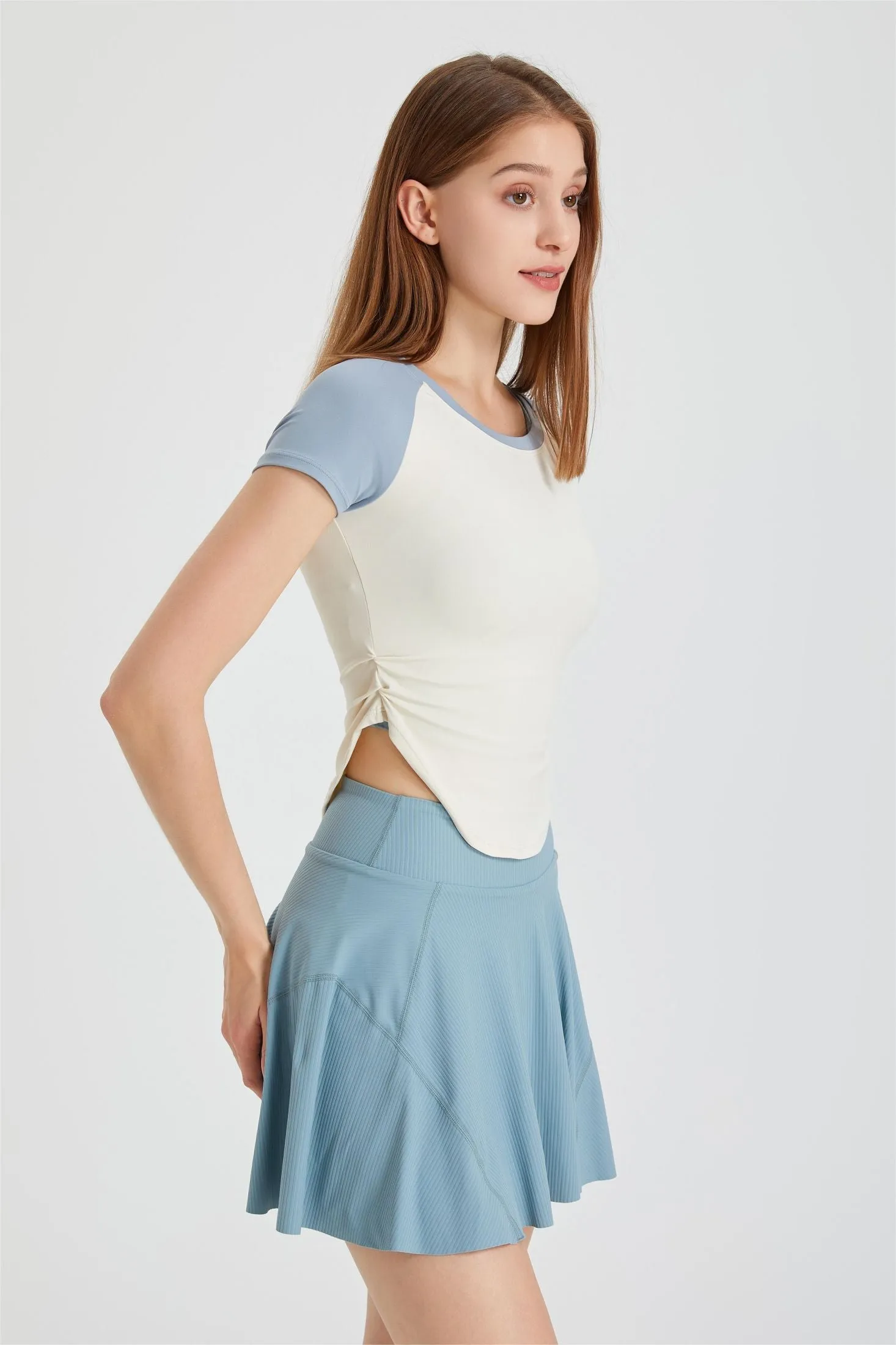 Color-Block Cropped Short Sleeve T-Shirt