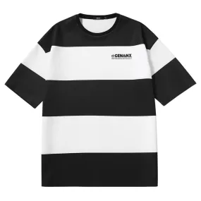Contrast striped Genanx Gaby Off-shoulder Sleeve Space Cotton T-shirt