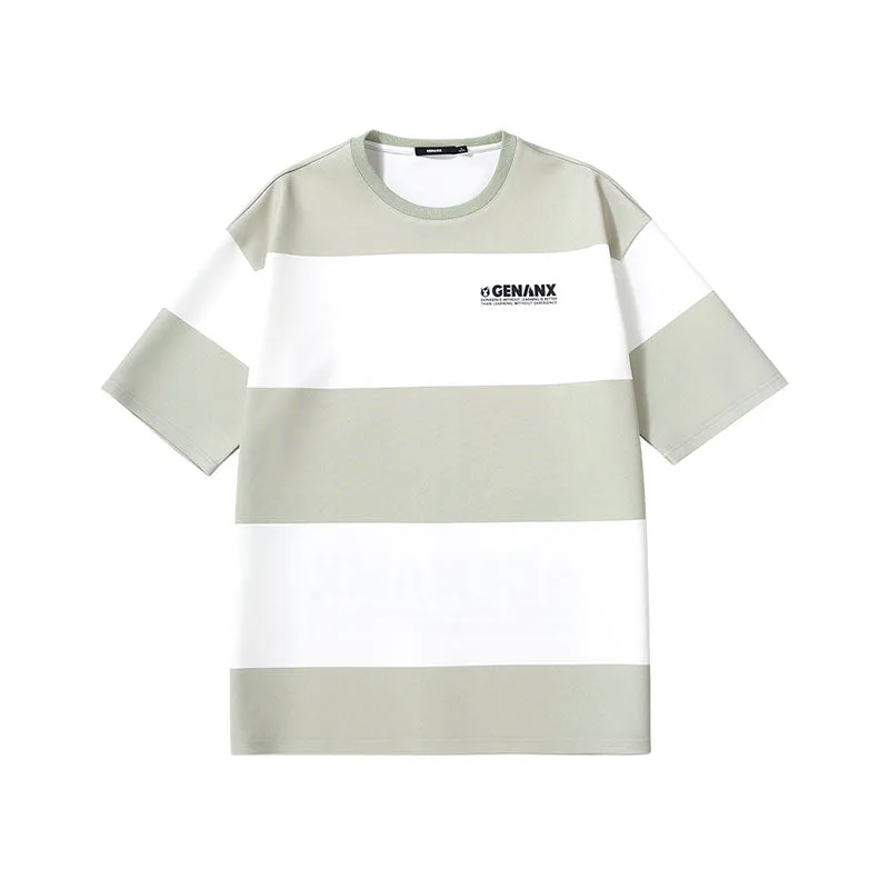 Contrast striped Genanx Gaby Off-shoulder Sleeve Space Cotton T-shirt