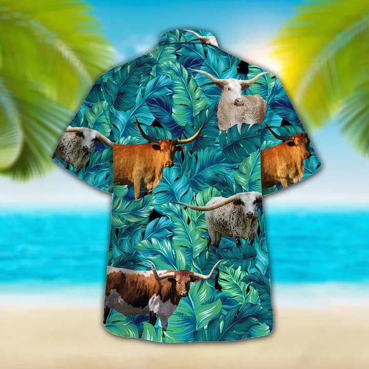 Cow hawaiian shirt, Tx-Longhorn Cattle Lovers Hawaiian Shirt, Summer Short Sleeve Hawaiian Aloha Shirt for men, Women