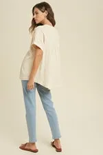 Cream Gauze Raw Edge Top