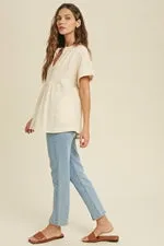 Cream Gauze Raw Edge Top