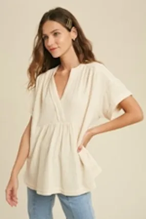 Cream Gauze Raw Edge Top