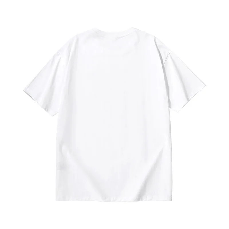 Creative English letter print loose sleeved round neck cotton T-shirt