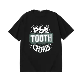 Creative English letter print loose sleeved round neck cotton T-shirt