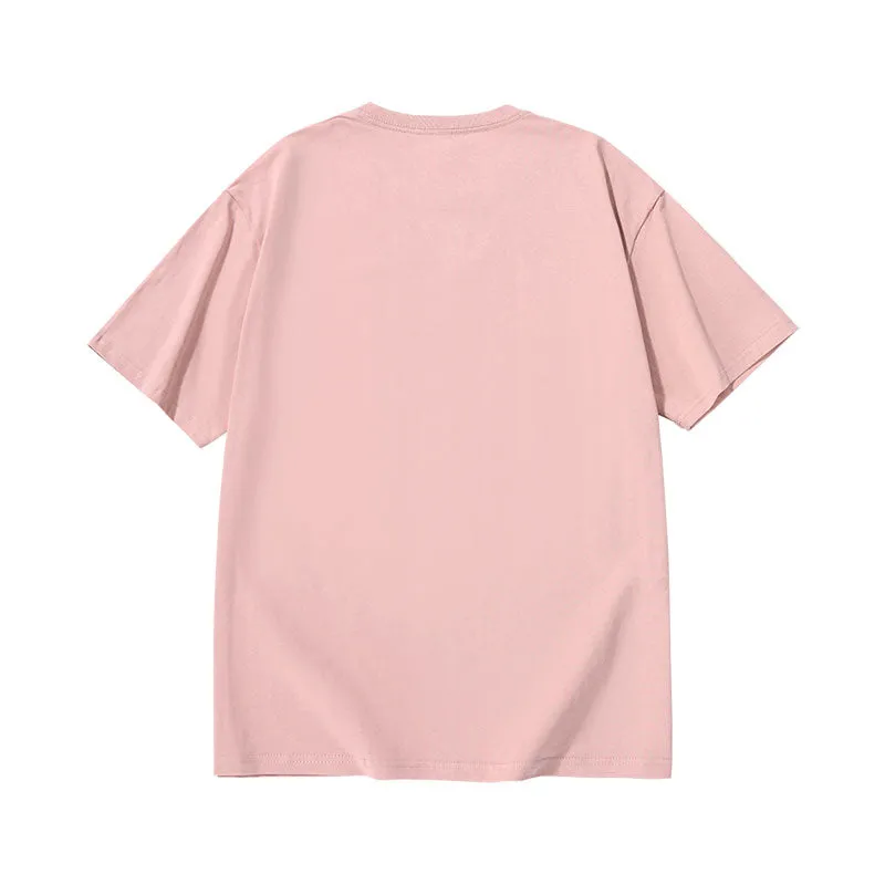 Creative English letter print loose sleeved round neck cotton T-shirt